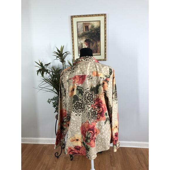 Chico’s Women Blouse 3 Long Sleeve Button Up Boho Tropical Vacation Resort Wear - Picture 3 of 7